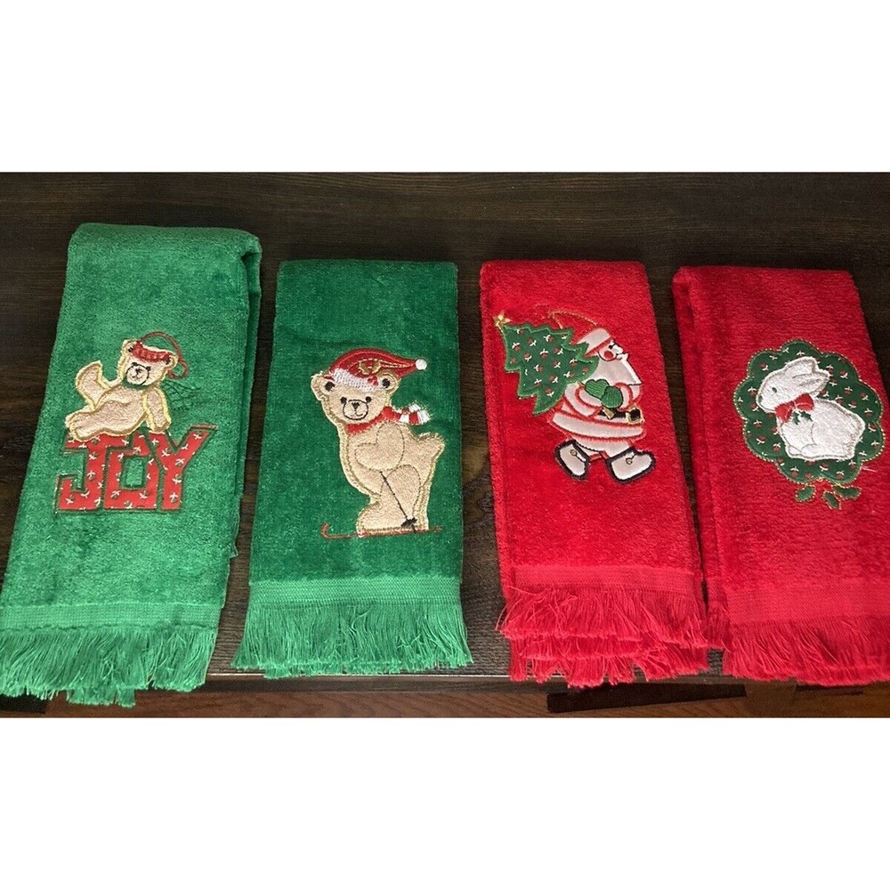 vintage cannon hand towel 2 Pairs Green And Red Santa Cotton blend usa Christmas